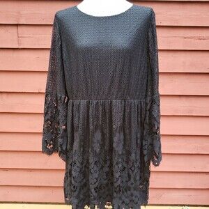 Lane Bryant Black Lace Bell Sleeve Dress 16 | Whimsigoth Gothic Witchy Cocktail